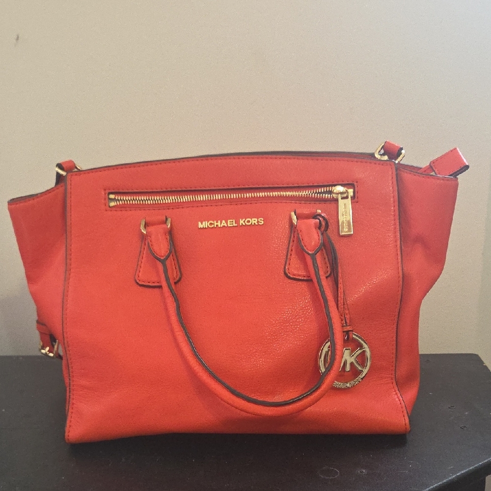 Michael Kors Vibrant Red Satchel with Gold Accents
